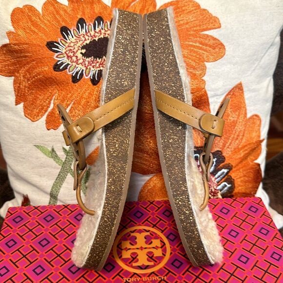 TORY BURCH CLOUD SHEARLING LEATHER MILLER SANDALS NATURAL CORK VGUC SZ 8M - Picture 13 of 14